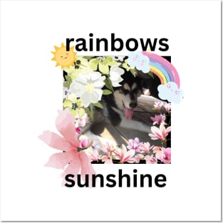 Cute Husky Dog Rainbows Sunshine Flowers Posters and Art